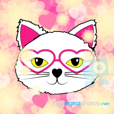 Hearts Cat Represents Valentine Day And Felines Stock Image