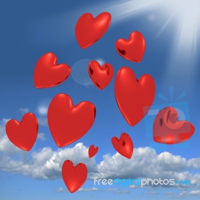 Hearts Falling From Sky Stock Image