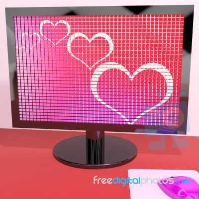 Hearts On Computer Screen Stock Image