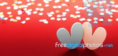 Hearts On Red Background For Valentines Day Stock Photo