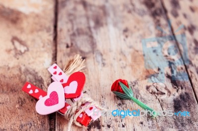 Hearts On The Old Wooden Stock Photo