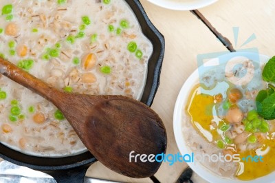 Hearty Middle Eastern Chickpea And Barley Soup Stock Photo