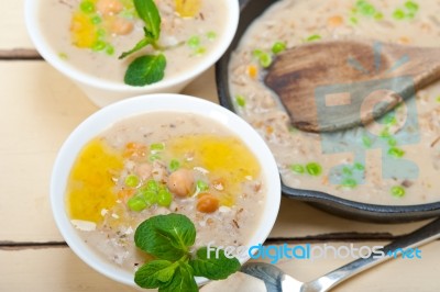 Hearty Middle Eastern Chickpea And Barley Soup Stock Photo