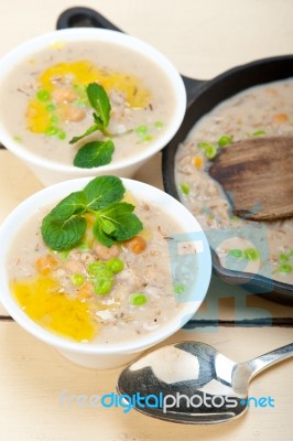 Hearty Middle Eastern Chickpea And Barley Soup Stock Photo