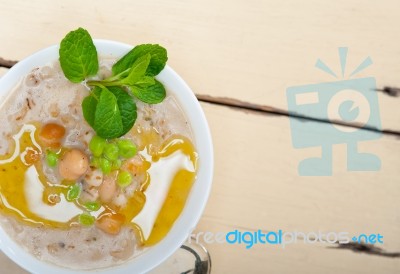 Hearty Middle Eastern Chickpea And Barley Soup Stock Photo