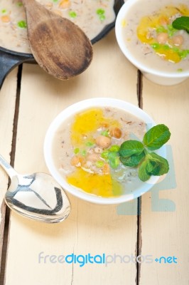 Hearty Middle Eastern Chickpea And Barley Soup Stock Photo