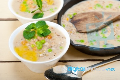 Hearty Middle Eastern Chickpea And Barley Soup Stock Photo