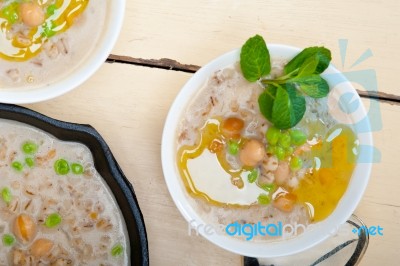 Hearty Middle Eastern Chickpea And Barley Soup Stock Photo