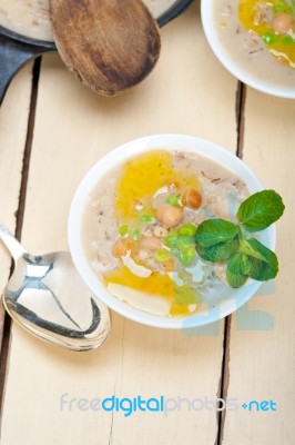 Hearty Middle Eastern Chickpea And Barley Soup Stock Photo