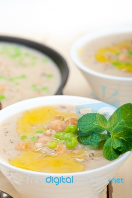 Hearty Middle Eastern Chickpea And Barley Soup Stock Photo