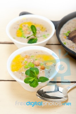 Hearty Middle Eastern Chickpea And Barley Soup Stock Photo