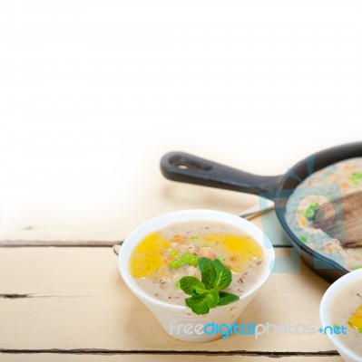 Hearty Middle Eastern Chickpea And Barley Soup Stock Photo