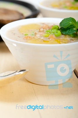 Hearty Middle Eastern Chickpea And Barley Soup Stock Photo