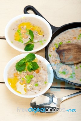 Hearty Middle Eastern Chickpea And Barley Soup Stock Photo