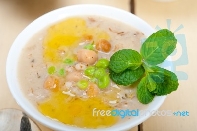 Hearty Middle Eastern Chickpea And Barley Soup Stock Photo