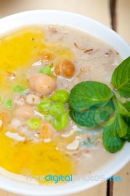 Hearty Middle Eastern Chickpea And Barley Soup Stock Photo