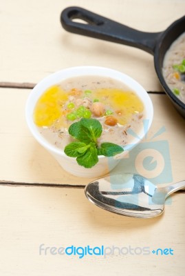 Hearty Middle Eastern Chickpea And Barley Soup Stock Photo