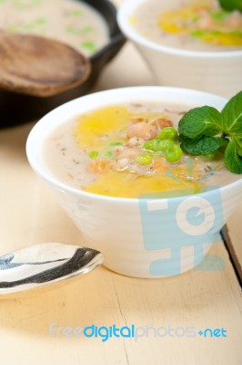 Hearty Middle Eastern Chickpea And Barley Soup Stock Photo