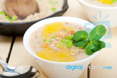 Hearty Middle Eastern Chickpea And Barley Soup Stock Photo