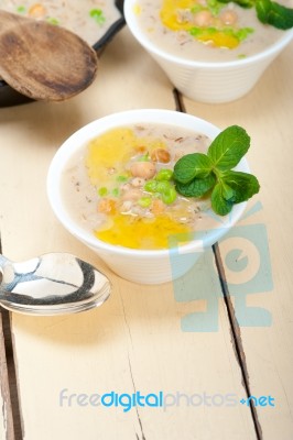 Hearty Middle Eastern Chickpea And Barley Soup Stock Photo