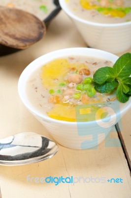 Hearty Middle Eastern Chickpea And Barley Soup Stock Photo