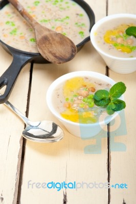 Hearty Middle Eastern Chickpea And Barley Soup Stock Photo