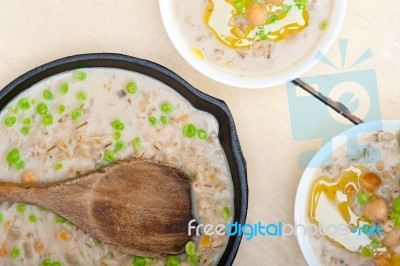 Hearty Middle Eastern Chickpea And Barley Soup Stock Photo