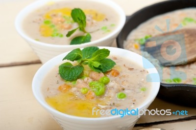 Hearty Middle Eastern Chickpea And Barley Soup Stock Photo