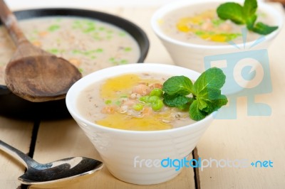 Hearty Middle Eastern Chickpea And Barley Soup Stock Photo