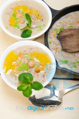 Hearty Middle Eastern Chickpea And Barley Soup Stock Photo