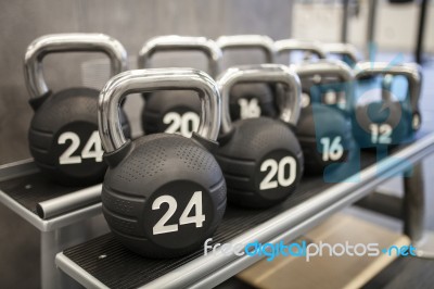 Heavy Kettlebells Weights In A Workout Gym Stock Photo