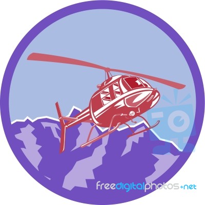 Helicopter Alps Mountains Circle Retro Stock Image