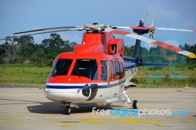 Helicopter Park On The Apron Stock Photo