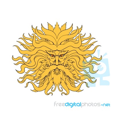 Helios Greek God Of Sun Head Drawing Color Stock Image