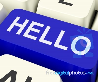 Hello Key Shows Online Greeting Or Welcome Stock Image