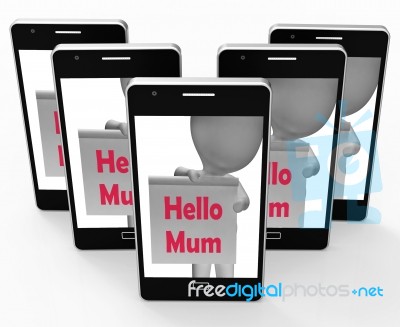 Hello Mum Sign Means Greetings To Mother Stock Image