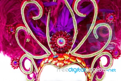 Helmet Decorated With Bright Stones And Feathers For Carnival Stock Photo