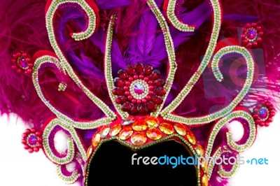 Helmet Decorated With Bright Stones And Feathers For Carnival Stock Photo