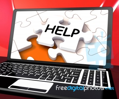 Help Laptop Shows Helping Service Helpdesk Or Support Stock Image