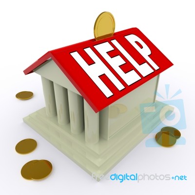 Help On House Or Money Box Means Loan Assistance Stock Image