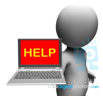 Help On Laptop Shows Helping Customer Service Help Desk Or Suppo… Stock Image