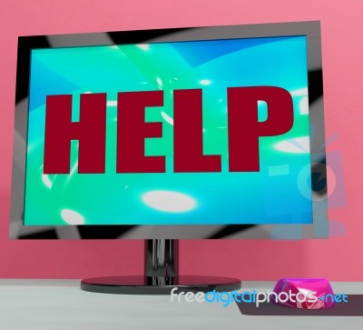 Help On Monitor Shows Helpline Helpdesk Or Support Stock Image