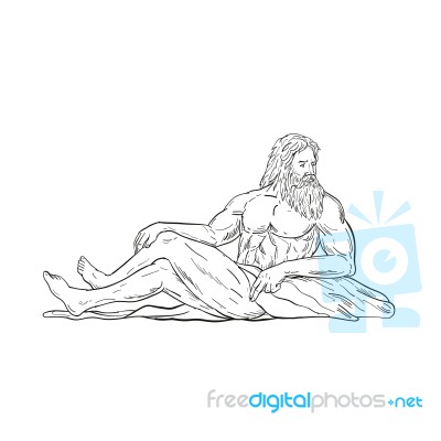 Heracles Reclining Side Drawing Black And White Stock Image