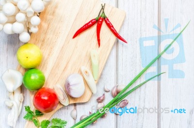 Herb Ingredient Of Tom Yum Spicy Soup Traditional Thai Food Cuisine Stock Photo