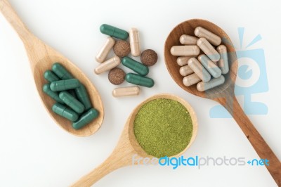 Herbal Medicine In Capsules Stock Photo