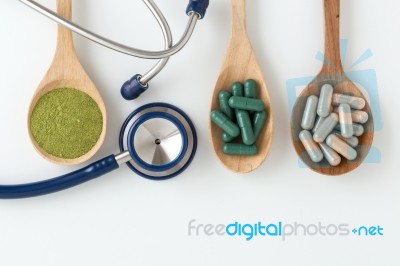 Herbal Medicine With Stethoscope Stock Photo