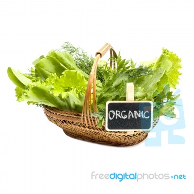 Herbs In A Braided Wooden Basket On White Background With The In… Stock Photo