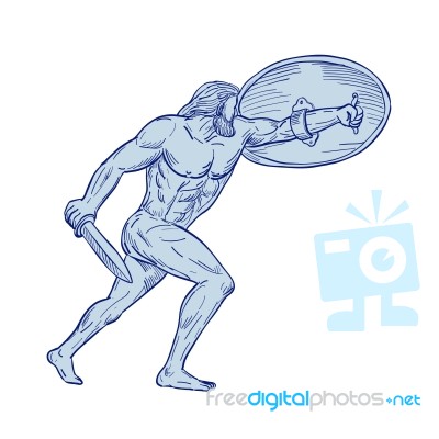 Hercules With Shield And Sword Drawing Stock Image