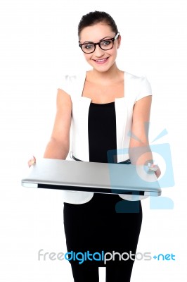 Here Is Your Brand New Laptop Stock Photo