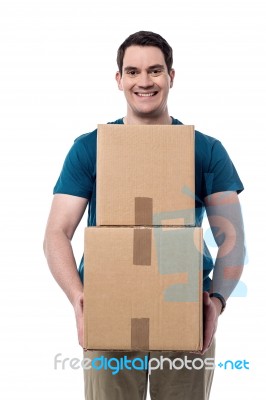 Here Is Your Parcels Sir ! Stock Photo